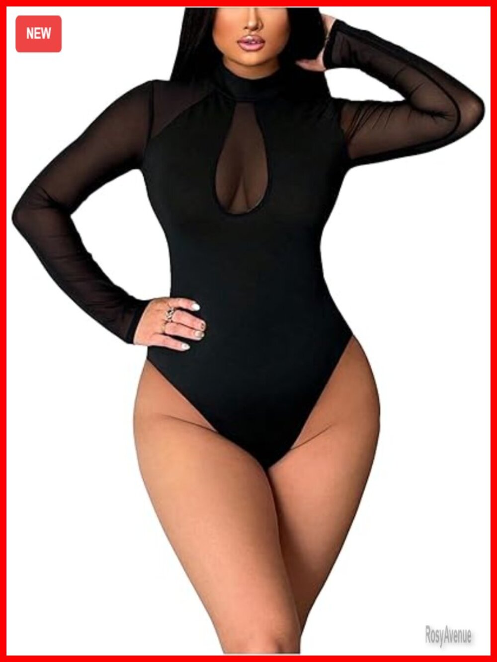 Mesh Long Sleeve Bodysuit Sheer Mock Neck Party Club Leotard Top